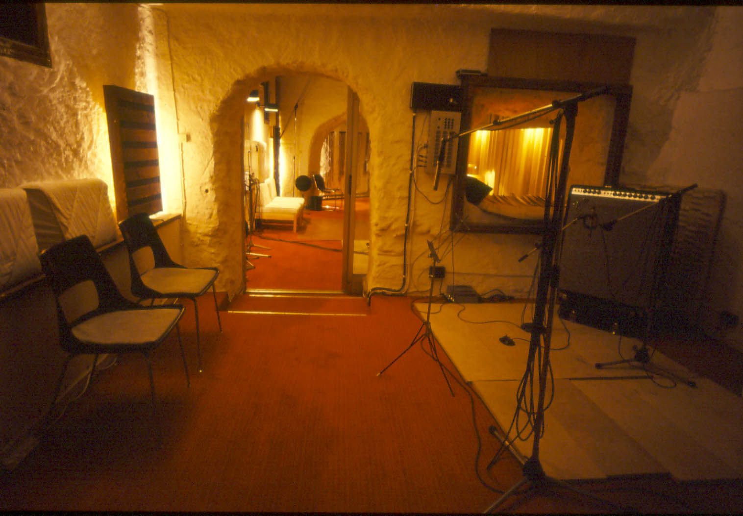 One of the smaller more reverberant studio rooms. View facing towards the main recording room.
